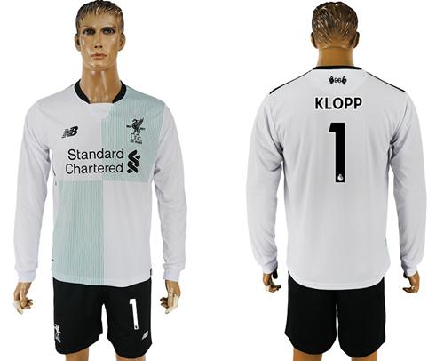 Liverpool #1 Klopp Away Long Sleeves Soccer Club Jersey - Click Image to Close